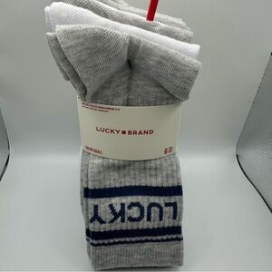 Lucky Brand Men’s Crew Socks 6-Pack Gray/White/Navy Shoe Size 6-12 New